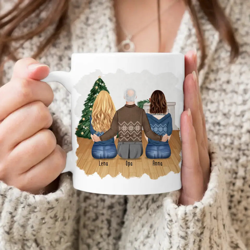 Personalisierte Tasse für Opa (2 Frauen + 1 Opa) - Weihnachtstasse