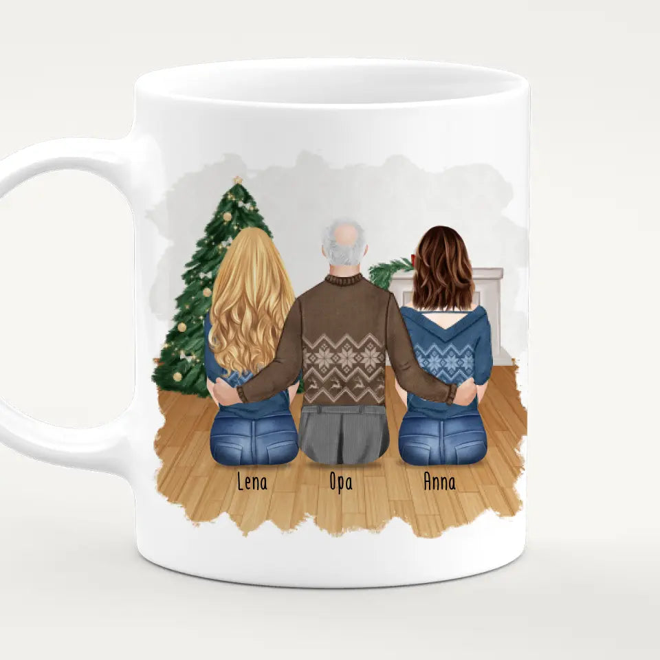 Personalisierte Tasse für Opa (2 Frauen + 1 Opa) - Weihnachtstasse