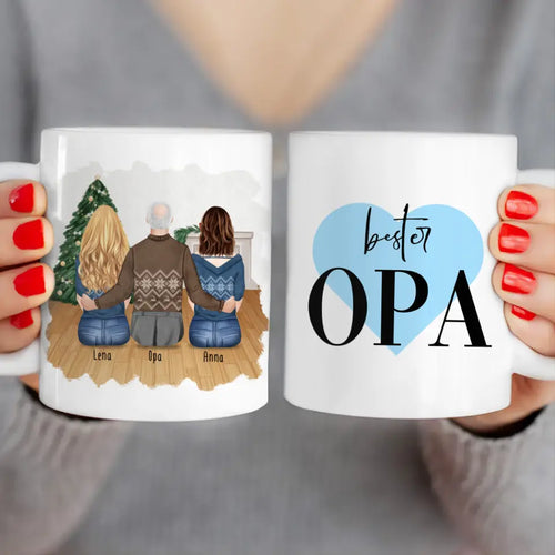 Personalisierte Tasse für Opa (2 Frauen + 1 Opa) - Weihnachtstasse