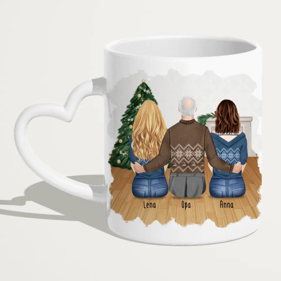 Personalisierte Tasse für Opa (2 Frauen + 1 Opa) - Weihnachtstasse