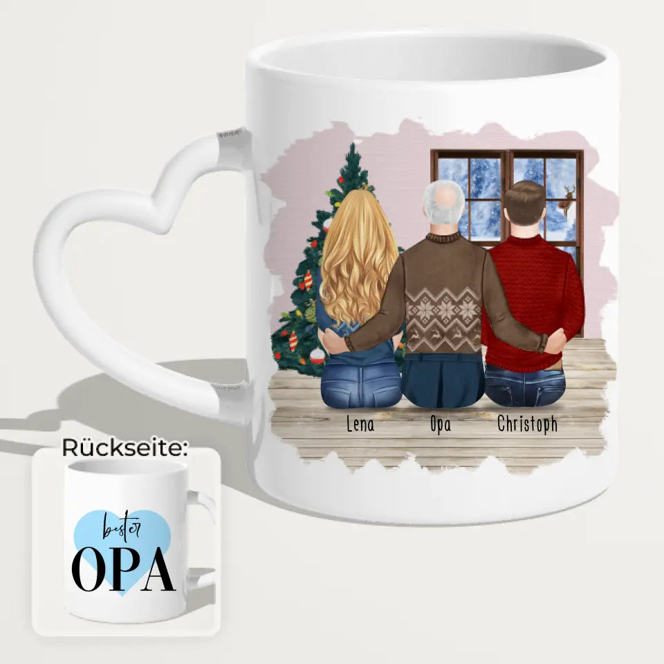 Personalisierte Tasse für Opa (1 Frau + 1 Mann + 1 Opa) - Weihnachtstasse