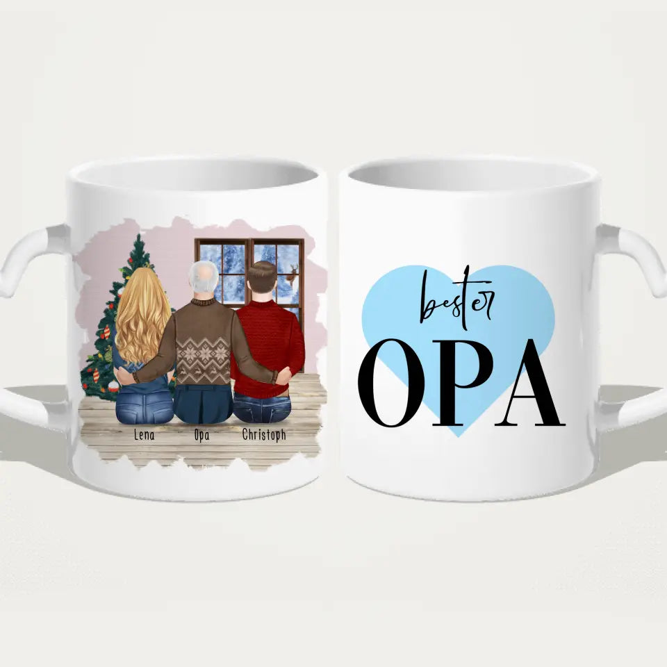 Personalisierte Tasse für Opa (1 Frau + 1 Mann + 1 Opa) - Weihnachtstasse