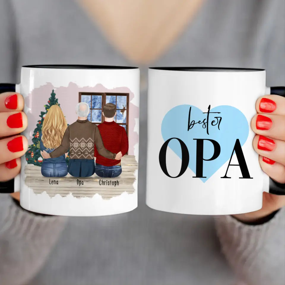 Personalisierte Tasse für Opa (1 Frau + 1 Mann + 1 Opa) - Weihnachtstasse