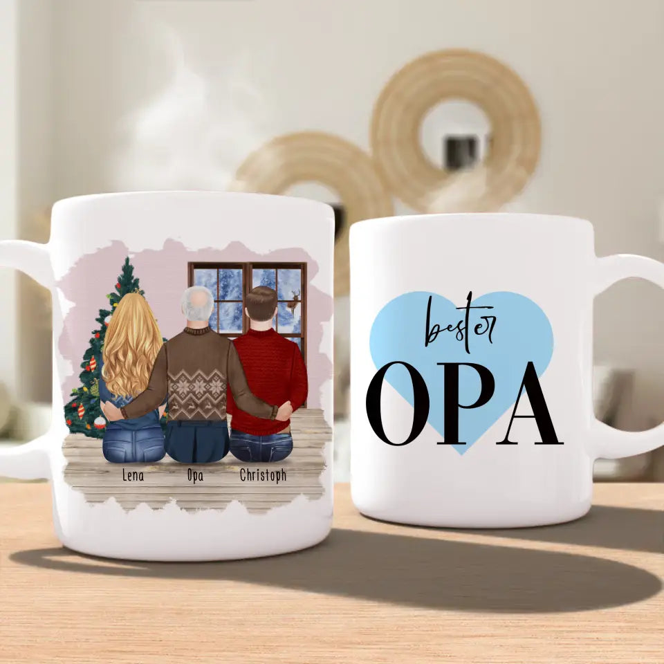 Personalisierte Tasse für Opa (1 Frau + 1 Mann + 1 Opa) - Weihnachtstasse