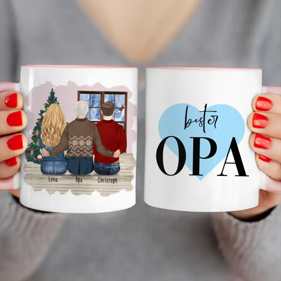 Personalisierte Tasse für Opa (1 Frau + 1 Mann + 1 Opa) - Weihnachtstasse