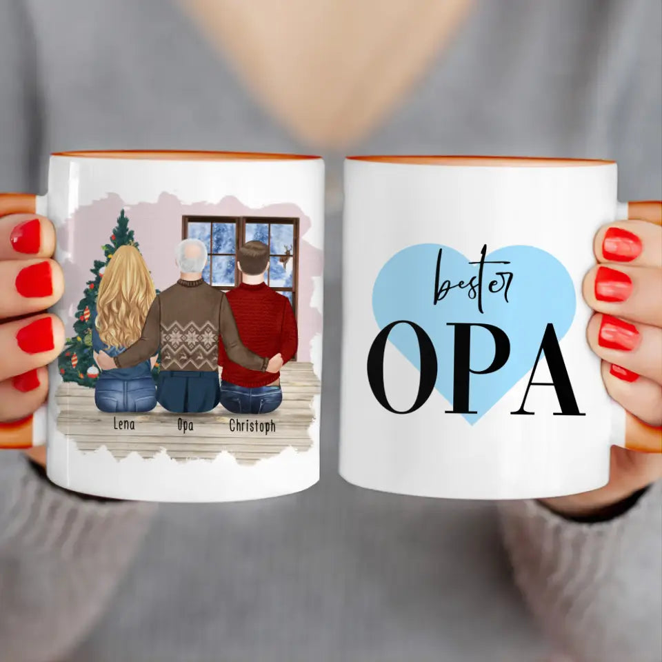 Personalisierte Tasse für Opa (1 Frau + 1 Mann + 1 Opa) - Weihnachtstasse