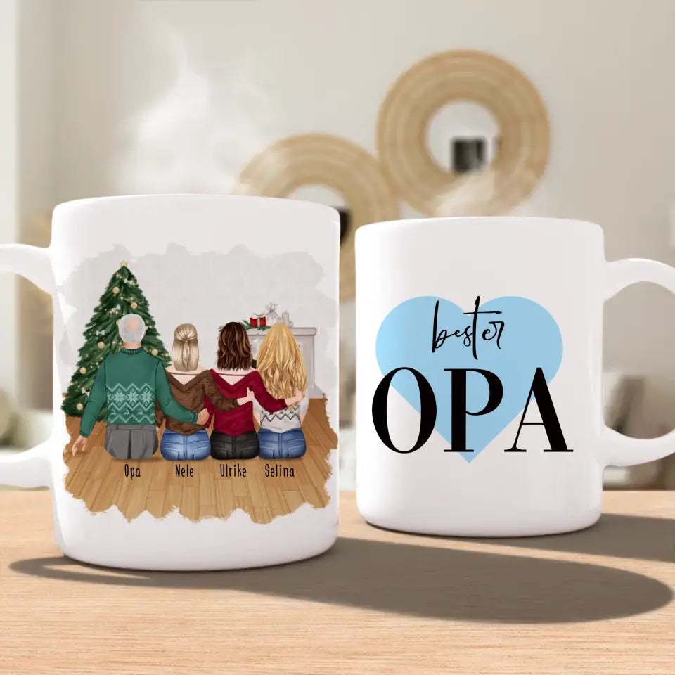 Personalisierte Tasse für Opa (3 Frauen + 1 Opa) - Weihnachtstasse