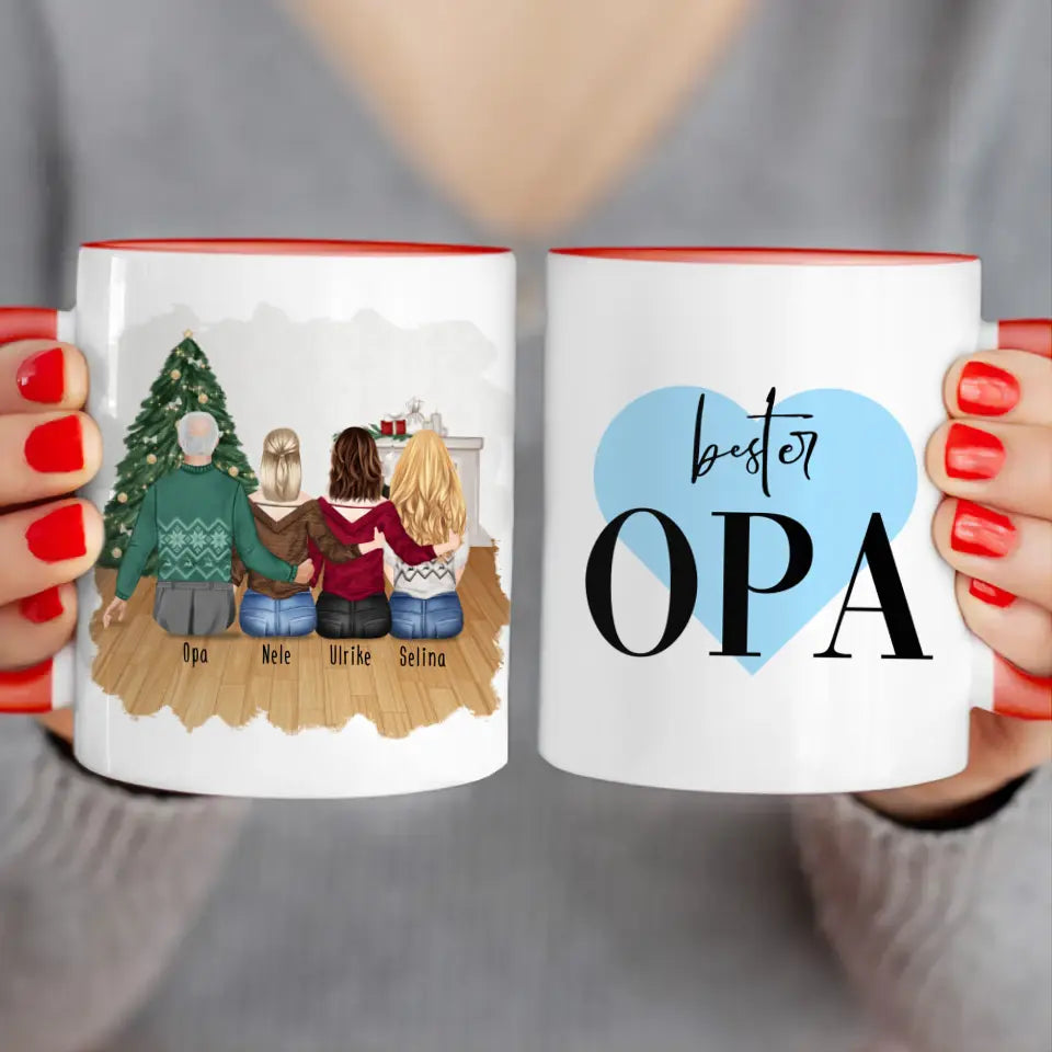 Personalisierte Tasse für Opa (3 Frauen + 1 Opa) - Weihnachtstasse