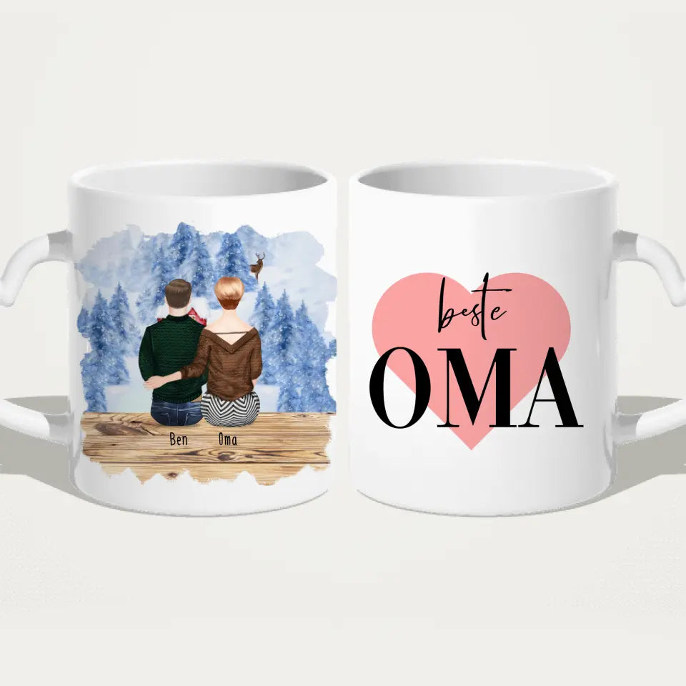 Personalisierte Tasse für Oma (1 Mann + 1 Oma) - Weihnachtstasse