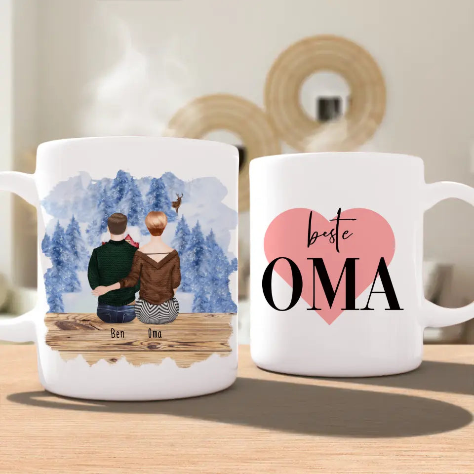 Personalisierte Tasse für Oma (1 Mann + 1 Oma) - Weihnachtstasse