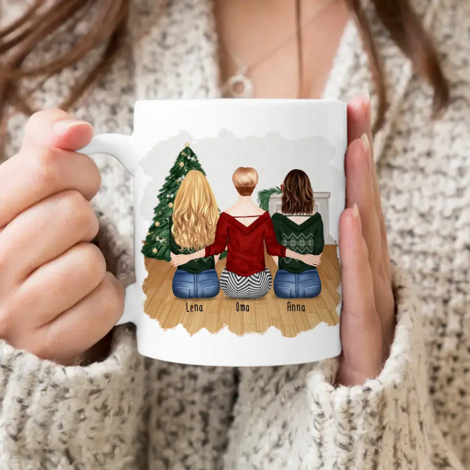 Personalisierte Tasse für Oma (2 Frauen + 1 Oma) - Weihnachtstasse