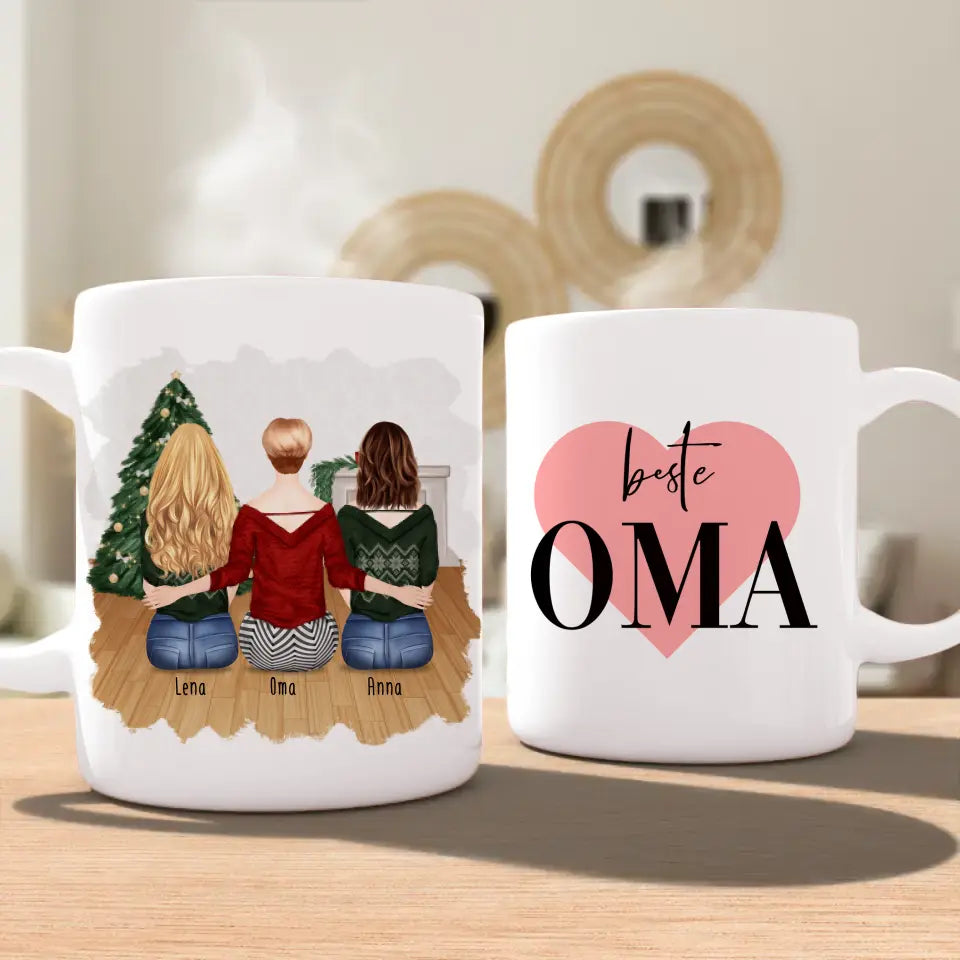 Personalisierte Tasse für Oma (2 Frauen + 1 Oma) - Weihnachtstasse