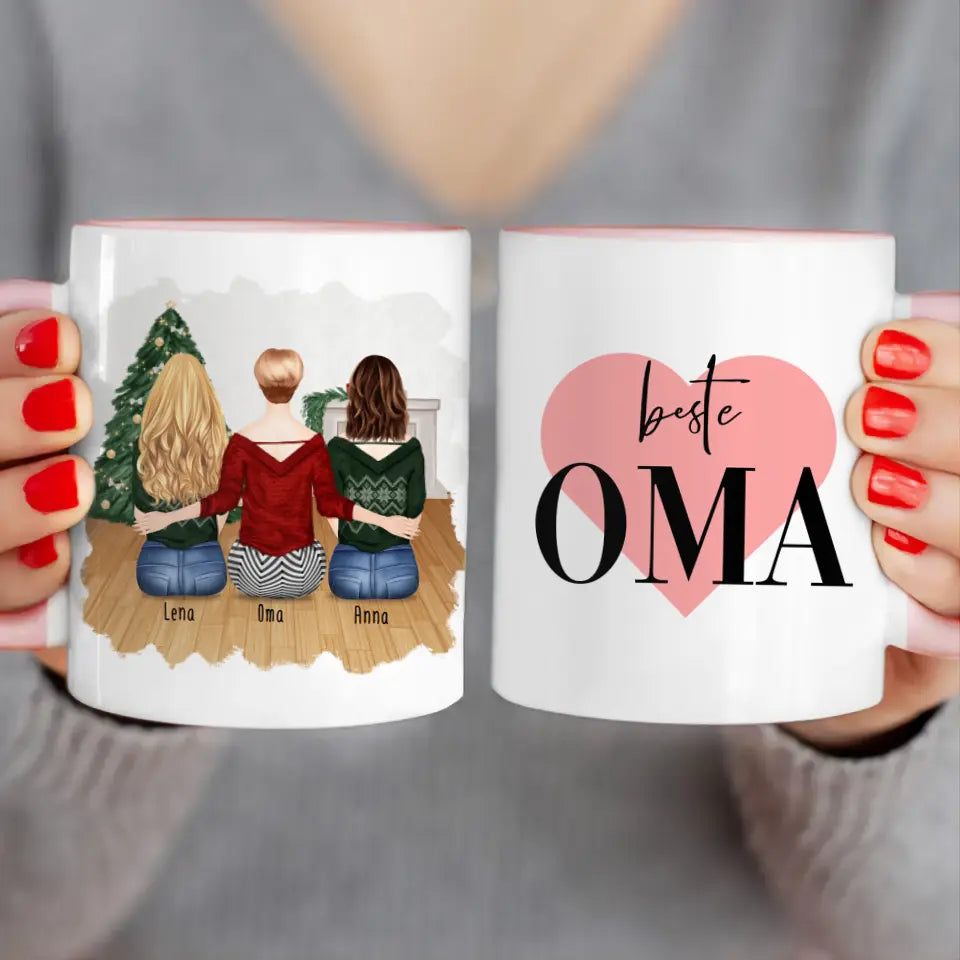 Personalisierte Tasse für Oma (2 Frauen + 1 Oma) - Weihnachtstasse