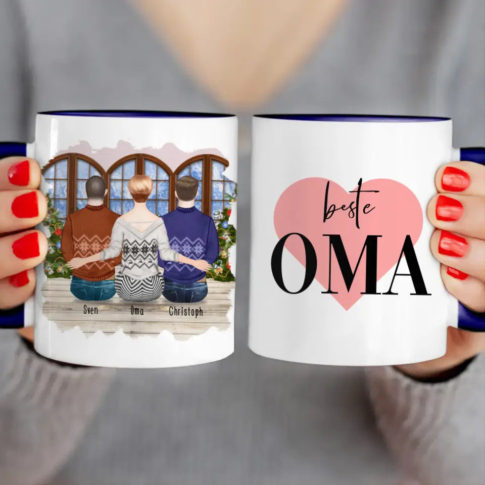 Personalisierte Tasse für Oma (2 Männer + 1 Oma) - Weihnachtstasse