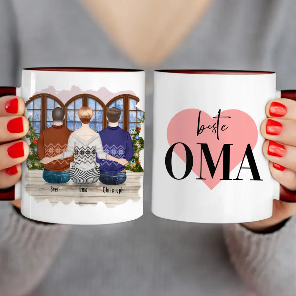 Personalisierte Tasse für Oma (2 Männer + 1 Oma) - Weihnachtstasse