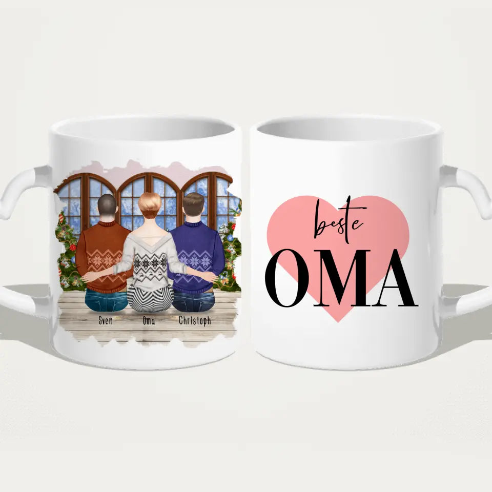 Personalisierte Tasse für Oma (2 Männer + 1 Oma) - Weihnachtstasse