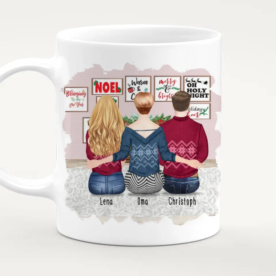 Personalisierte Tasse für Oma (1 Frau + 1 Mann + 1 Oma) - Weihnachtstasse