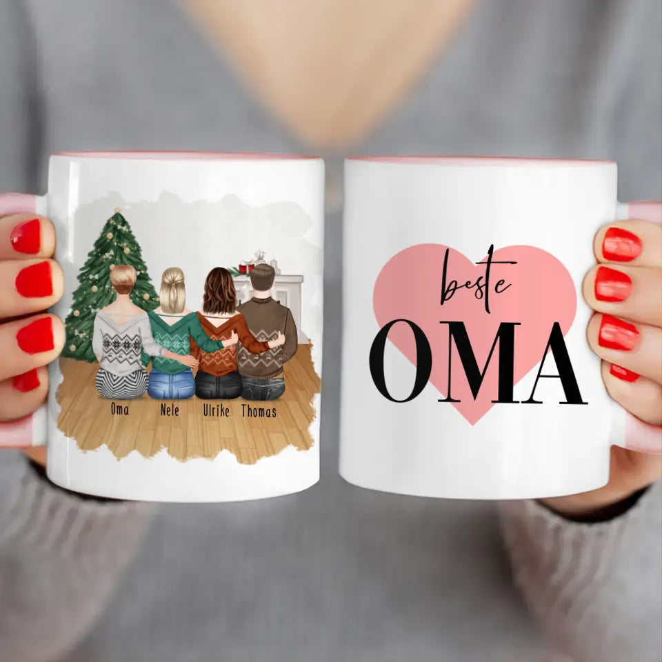 Personalisierte Tasse für Oma (2 Frauen + 1 Mann + 1 Oma) - Weihnachtstasse