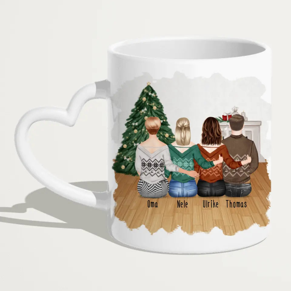 Personalisierte Tasse für Oma (2 Frauen + 1 Mann + 1 Oma) - Weihnachtstasse