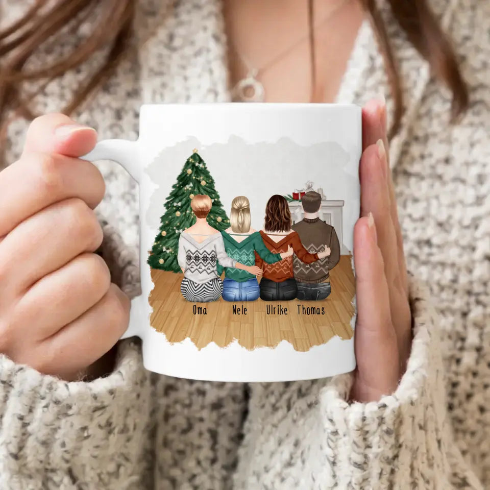 Personalisierte Tasse für Oma (2 Frauen + 1 Mann + 1 Oma) - Weihnachtstasse