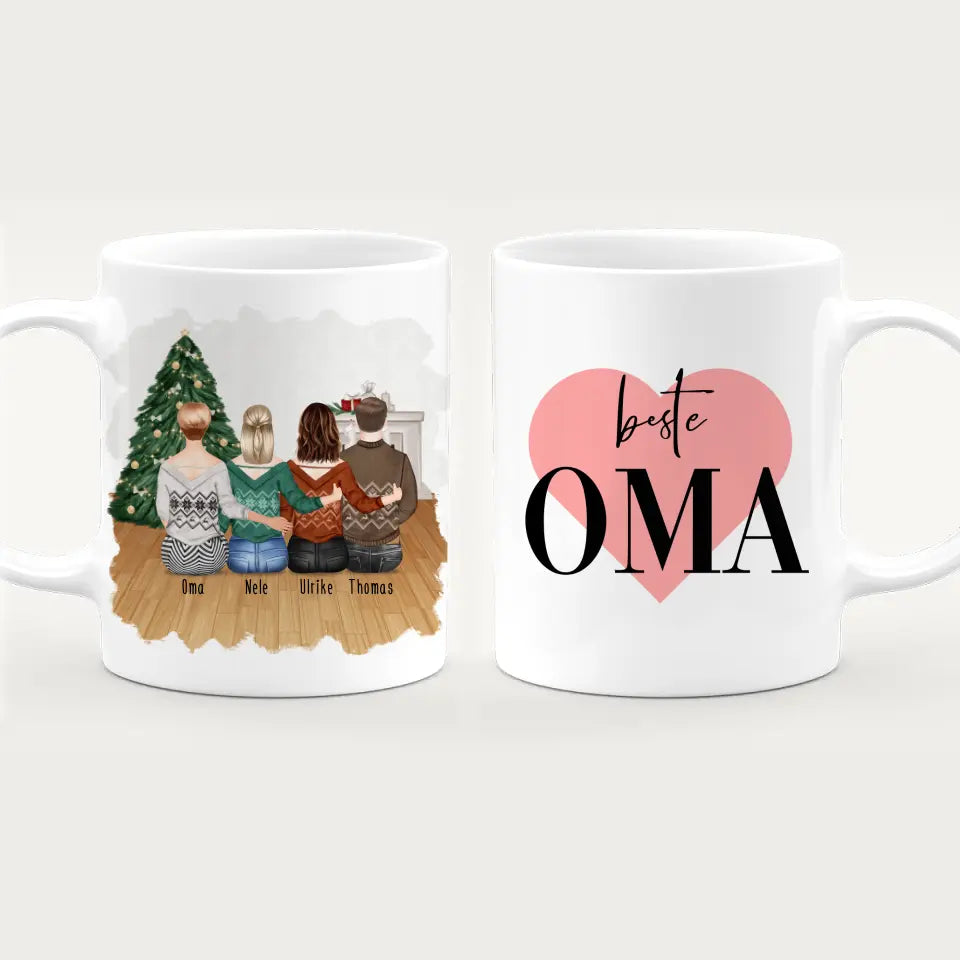 Personalisierte Tasse für Oma (2 Frauen + 1 Mann + 1 Oma) - Weihnachtstasse