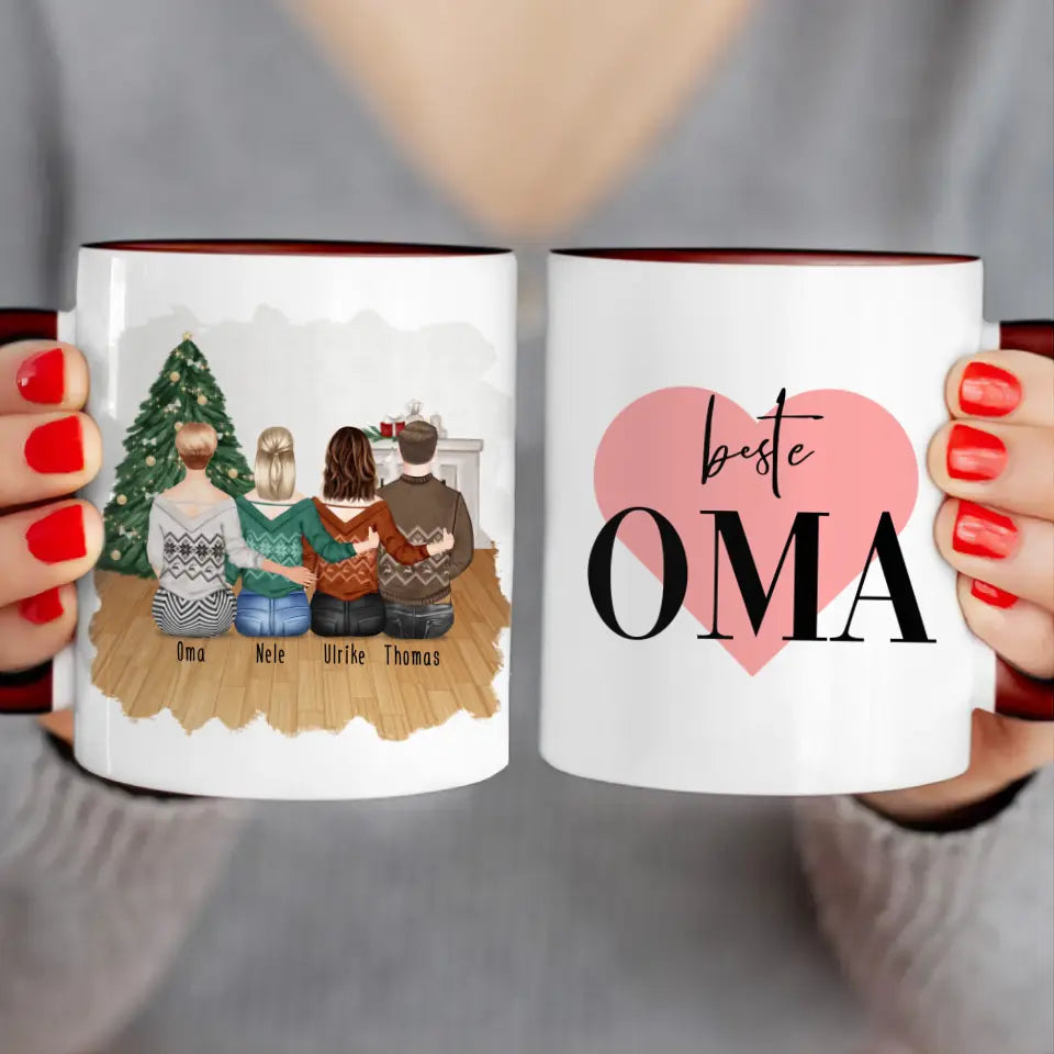 Personalisierte Tasse für Oma (2 Frauen + 1 Mann + 1 Oma) - Weihnachtstasse