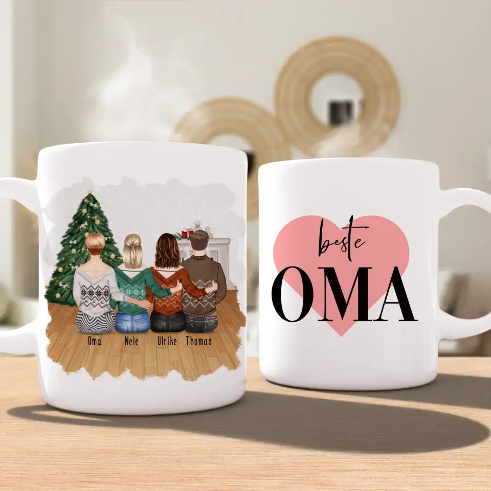 Personalisierte Tasse für Oma (2 Frauen + 1 Mann + 1 Oma) - Weihnachtstasse