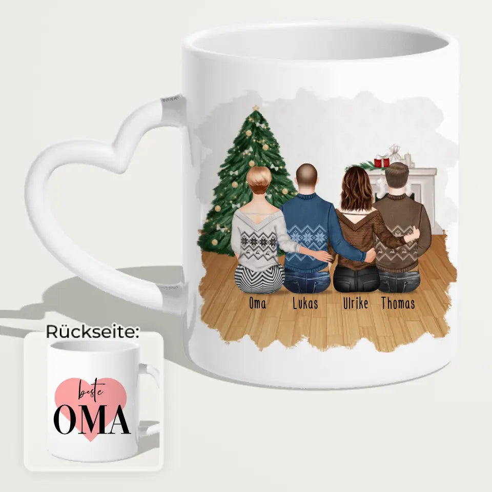 Personalisierte Tasse für Oma (1 Frau + 2 Männer + 1 Oma) - Weihnachtstasse