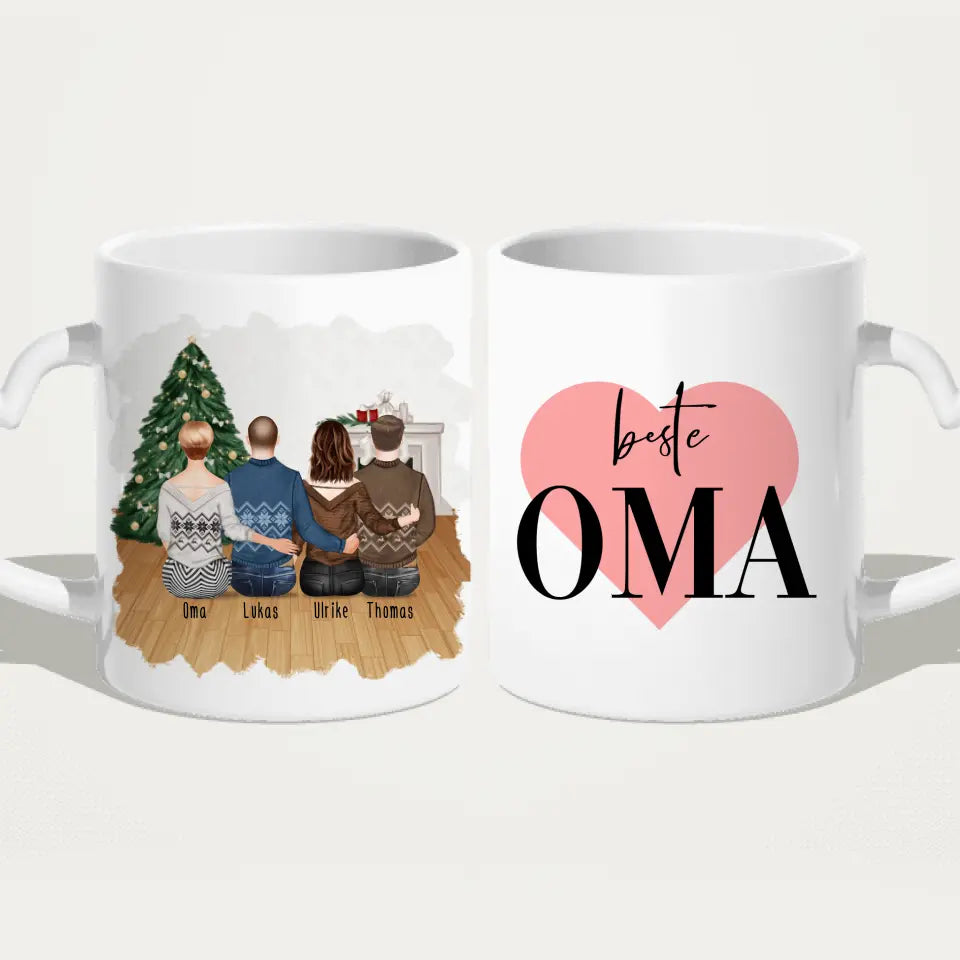 Personalisierte Tasse für Oma (1 Frau + 2 Männer + 1 Oma) - Weihnachtstasse