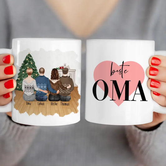 Personalisierte Tasse für Oma (1 Frau + 2 Männer + 1 Oma) - Weihnachtstasse