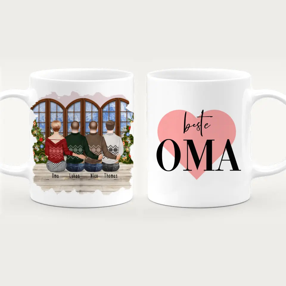 Personalisierte Tasse für Oma (3 Männer + 1 Oma) - Weihnachtstasse