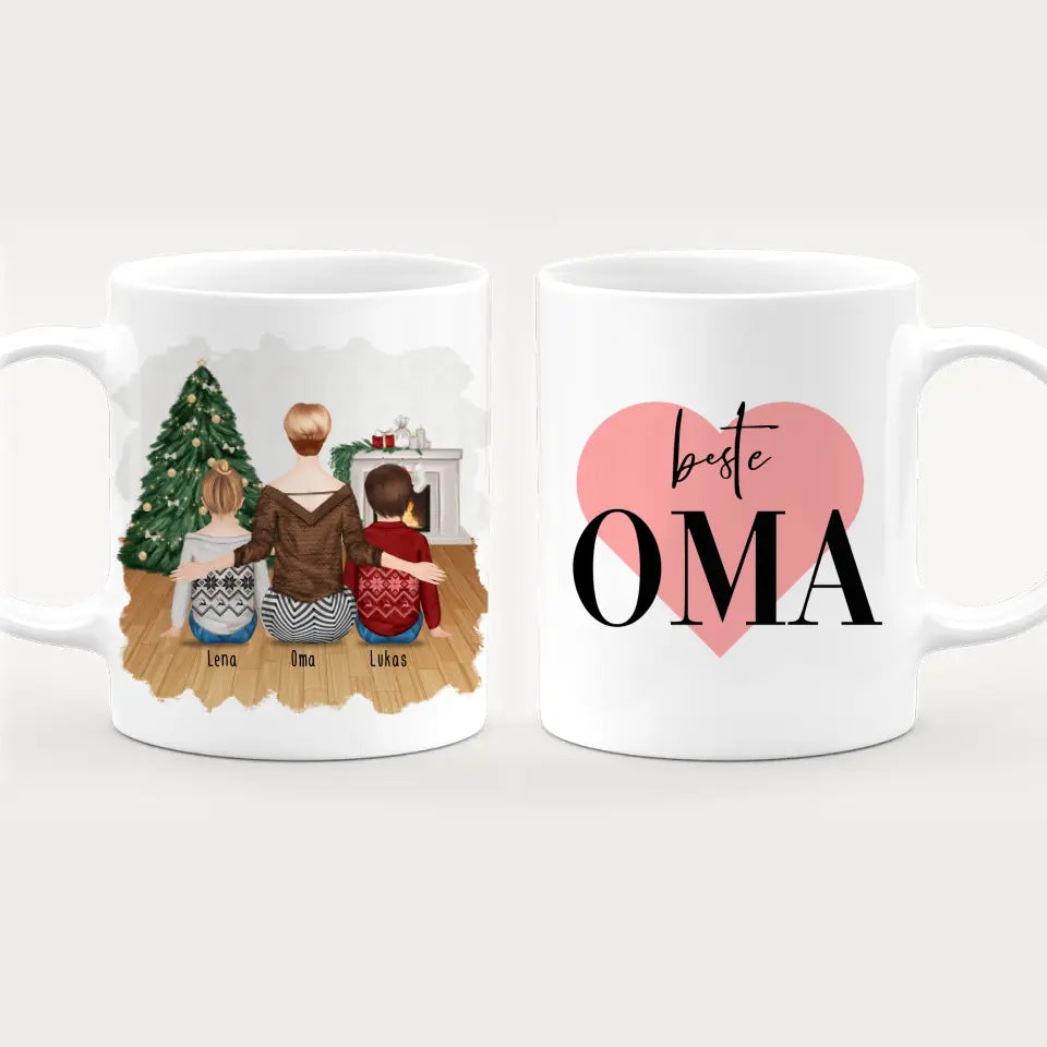 Personalisierte Tasse für Oma (2 Kinder + 1 Oma) - Weihnachtstasse