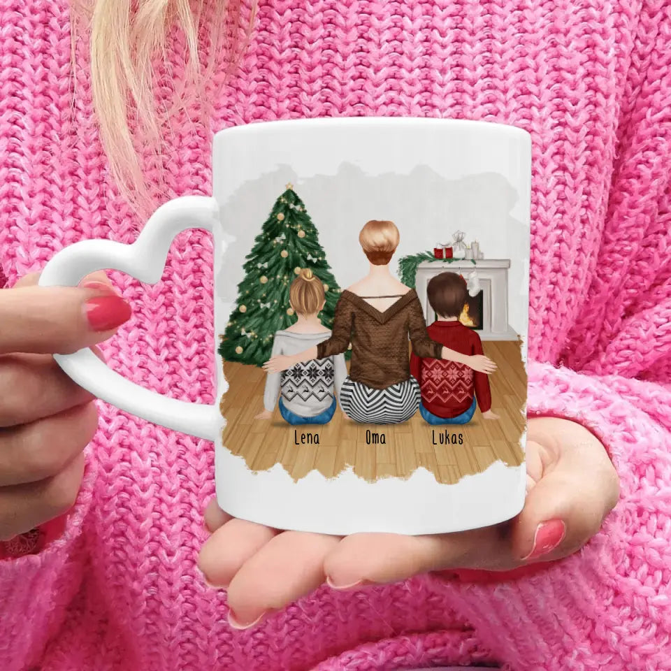 Personalisierte Tasse für Oma (2 Kinder + 1 Oma) - Weihnachtstasse