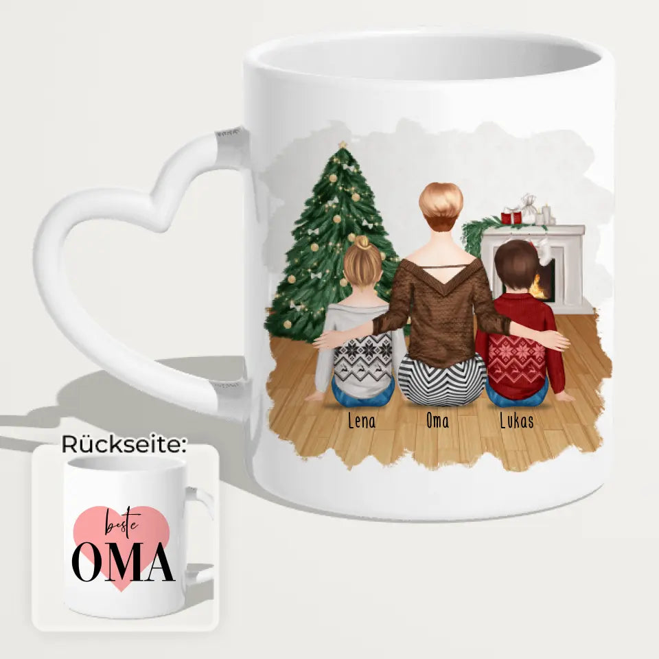 Personalisierte Tasse für Oma (2 Kinder + 1 Oma) - Weihnachtstasse