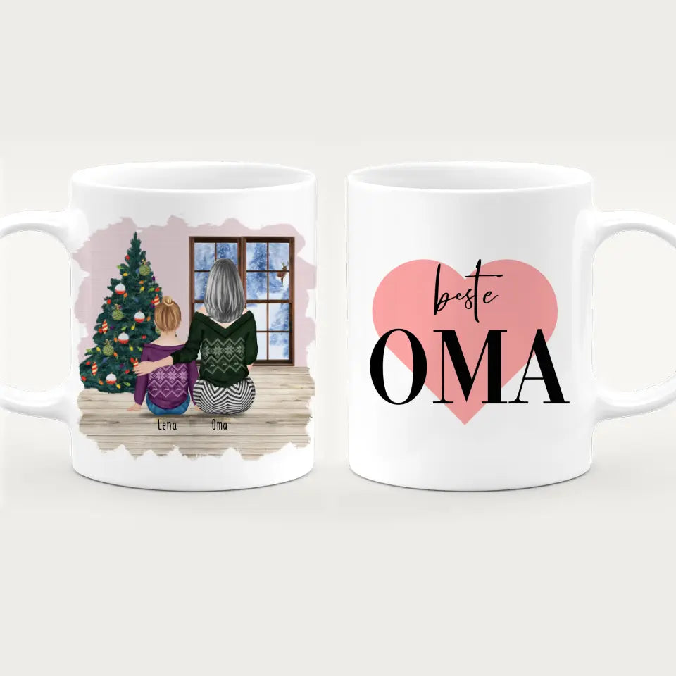 Personalisierte Tasse für Oma (1 Kind + 1 Oma) - Weihnachtstasse