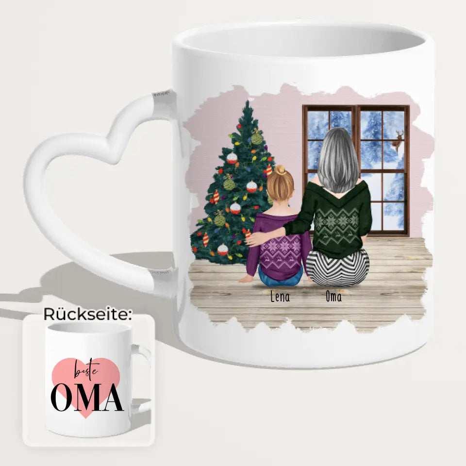 Personalisierte Tasse für Oma (1 Kind + 1 Oma) - Weihnachtstasse