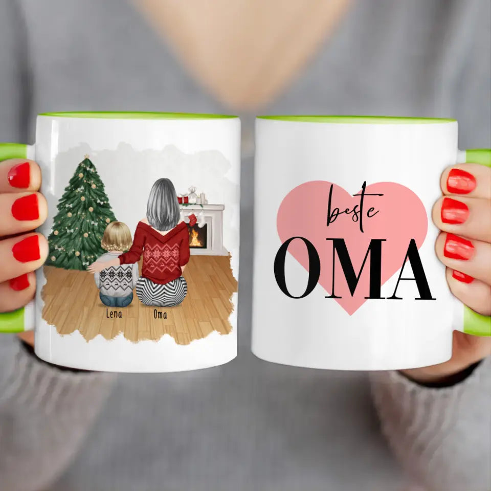 Personalisierte Tasse für Oma (1 Baby + 1 Oma) - Weihnachtstasse