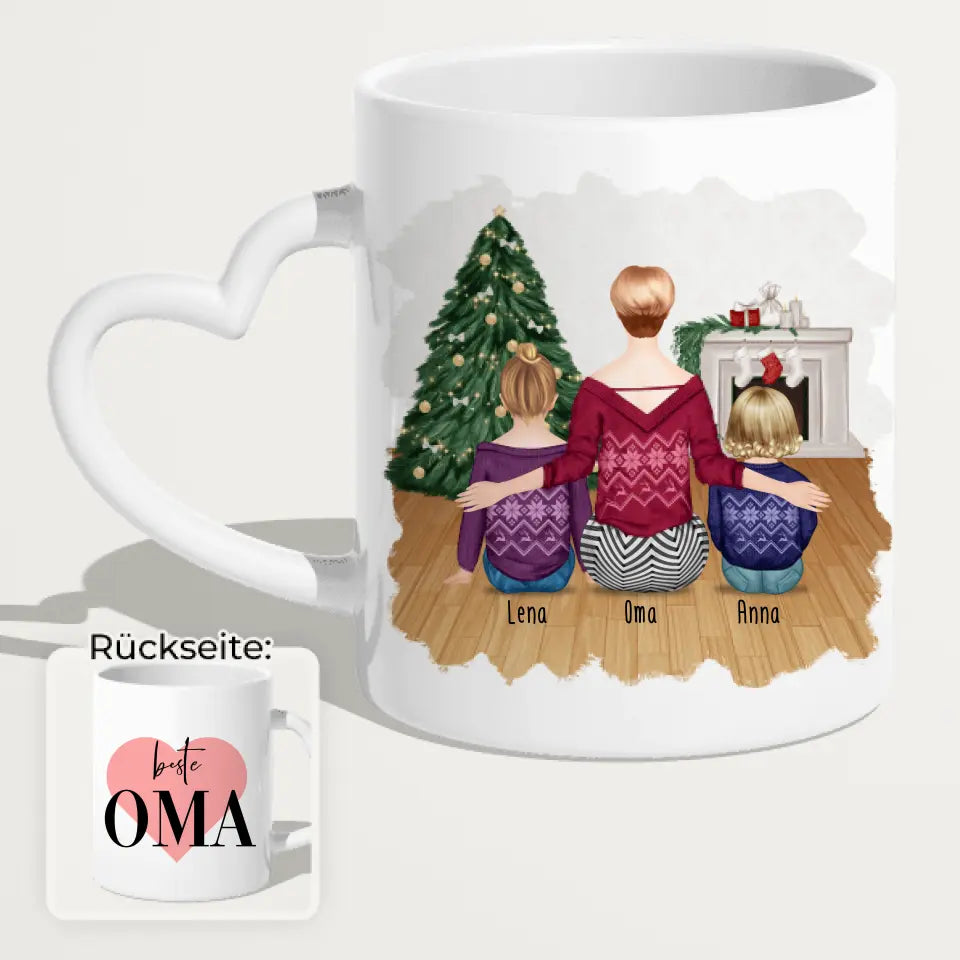 Personalisierte Tasse für Oma (1 Baby + 1 Kind + 1 Oma) - Weihnachtstasse