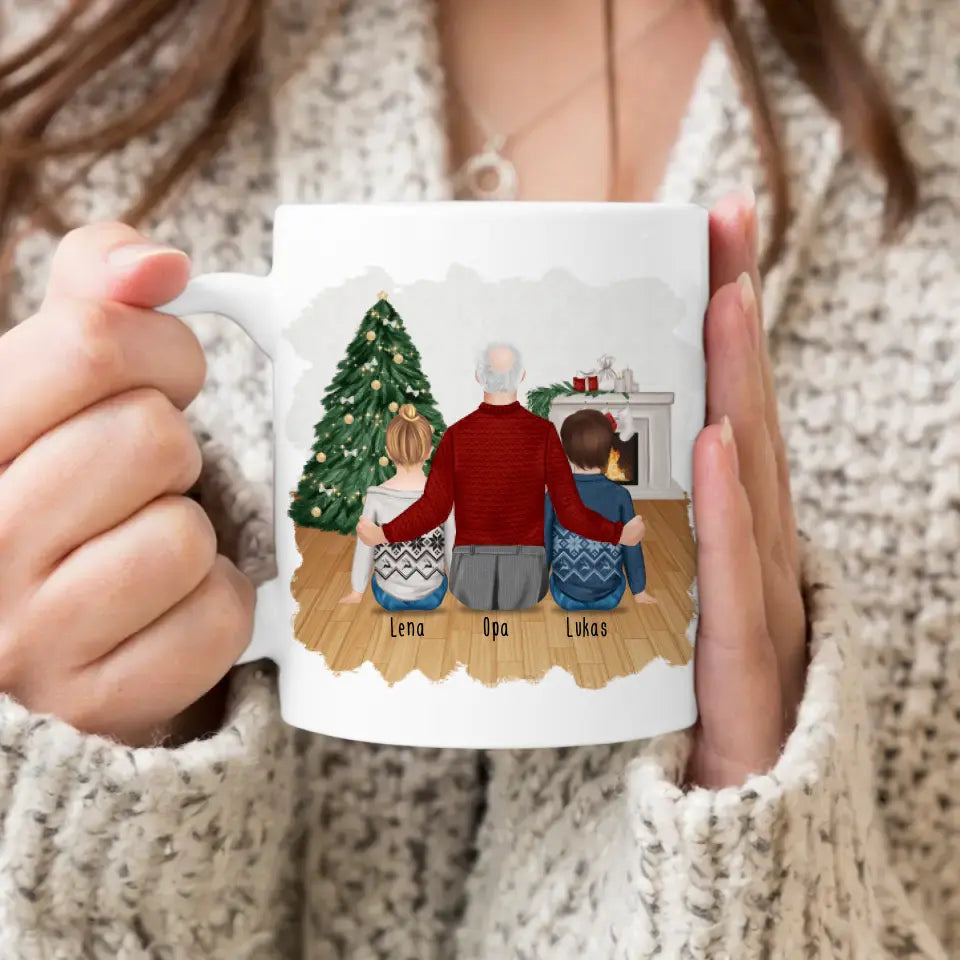 Personalisierte Tasse für Opa (2 Kinder + 1 Opa) - Weihnachtstasse