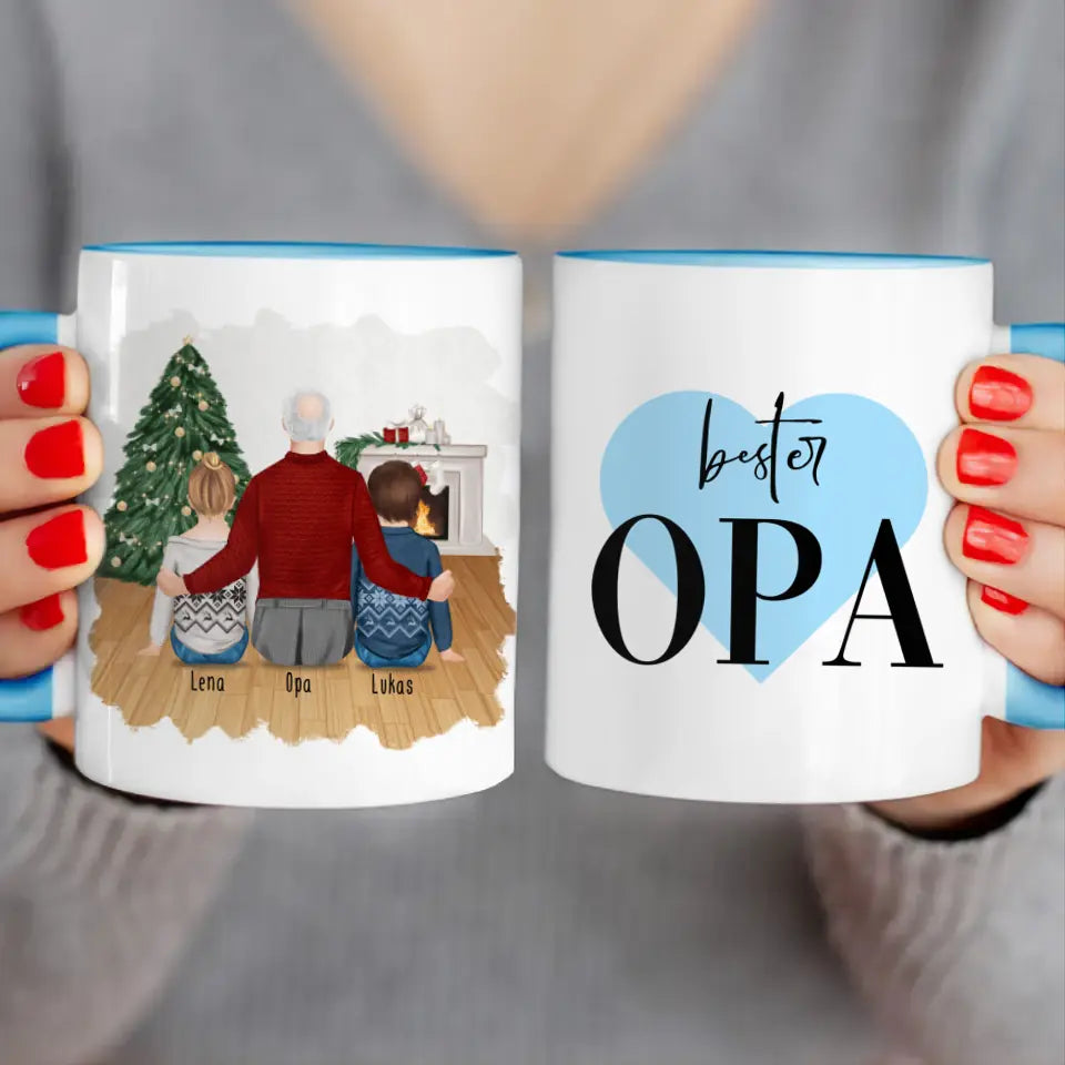 Personalisierte Tasse für Opa (2 Kinder + 1 Opa) - Weihnachtstasse