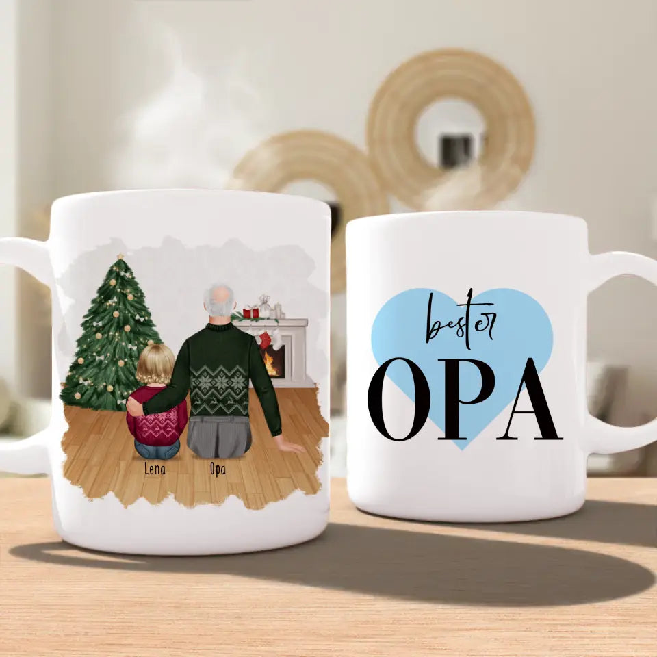 Personalisierte Tasse für Opa (1 Baby + 1 Opa) - Weihnachtstasse