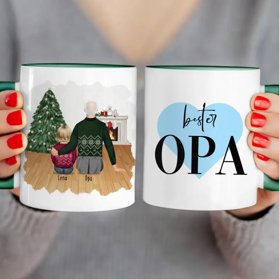 Personalisierte Tasse für Opa (1 Baby + 1 Opa) - Weihnachtstasse