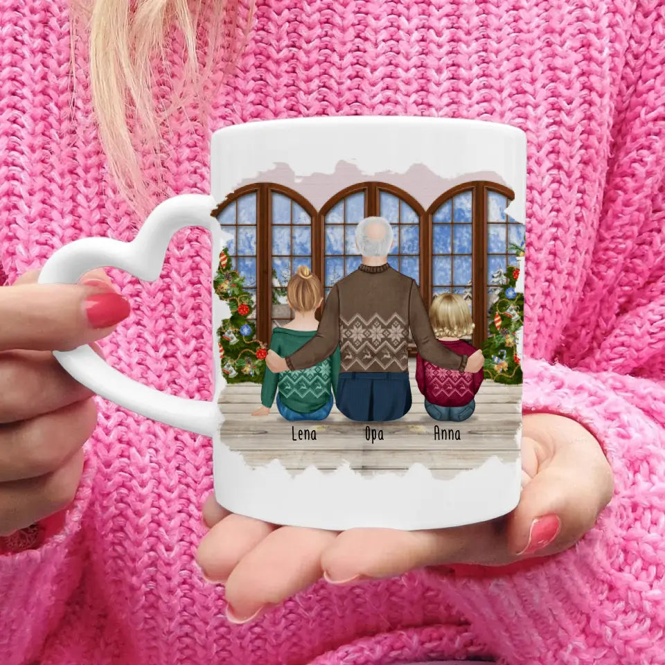 Personalisierte Tasse für Opa (1 Baby + 1 Kind + 1 Opa) - Weihnachtstasse