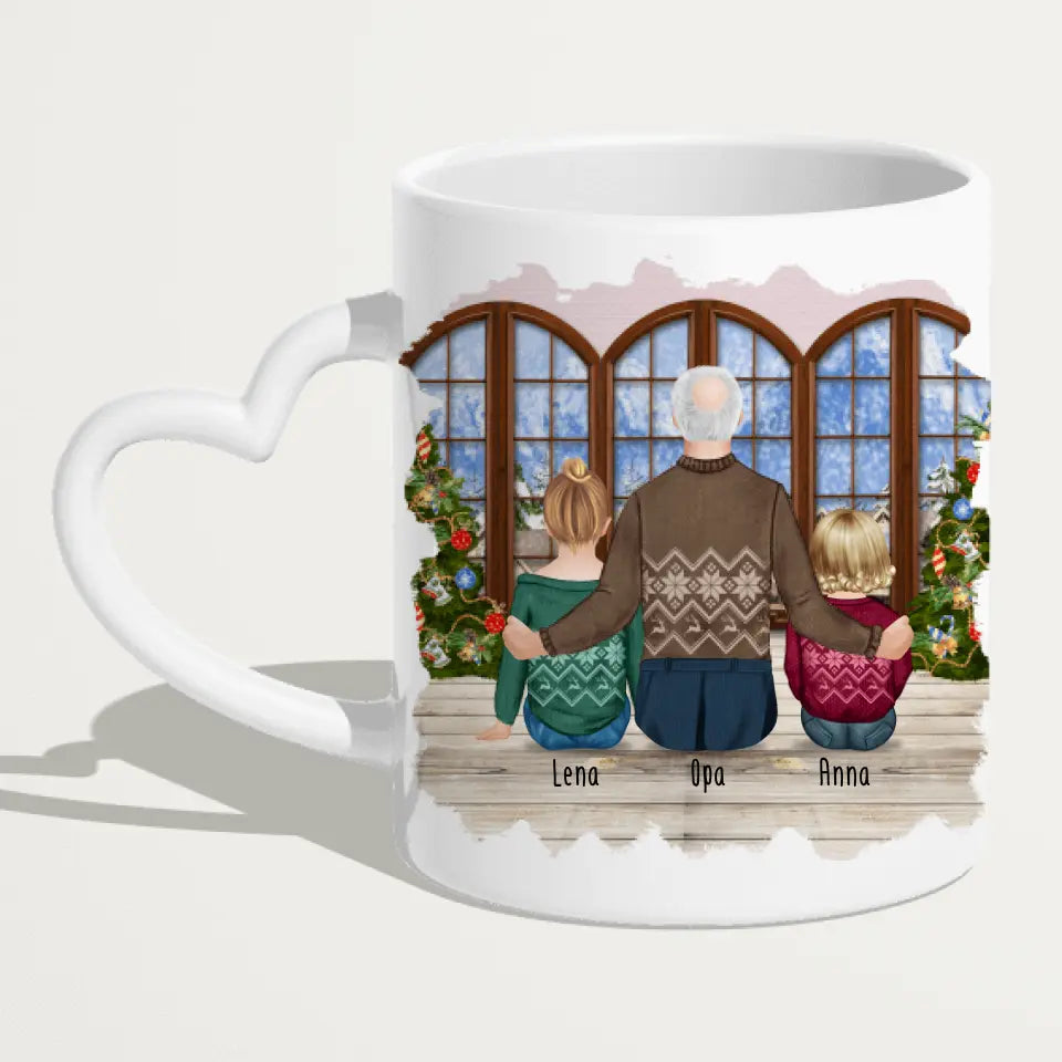 Personalisierte Tasse für Opa (1 Baby + 1 Kind + 1 Opa) - Weihnachtstasse