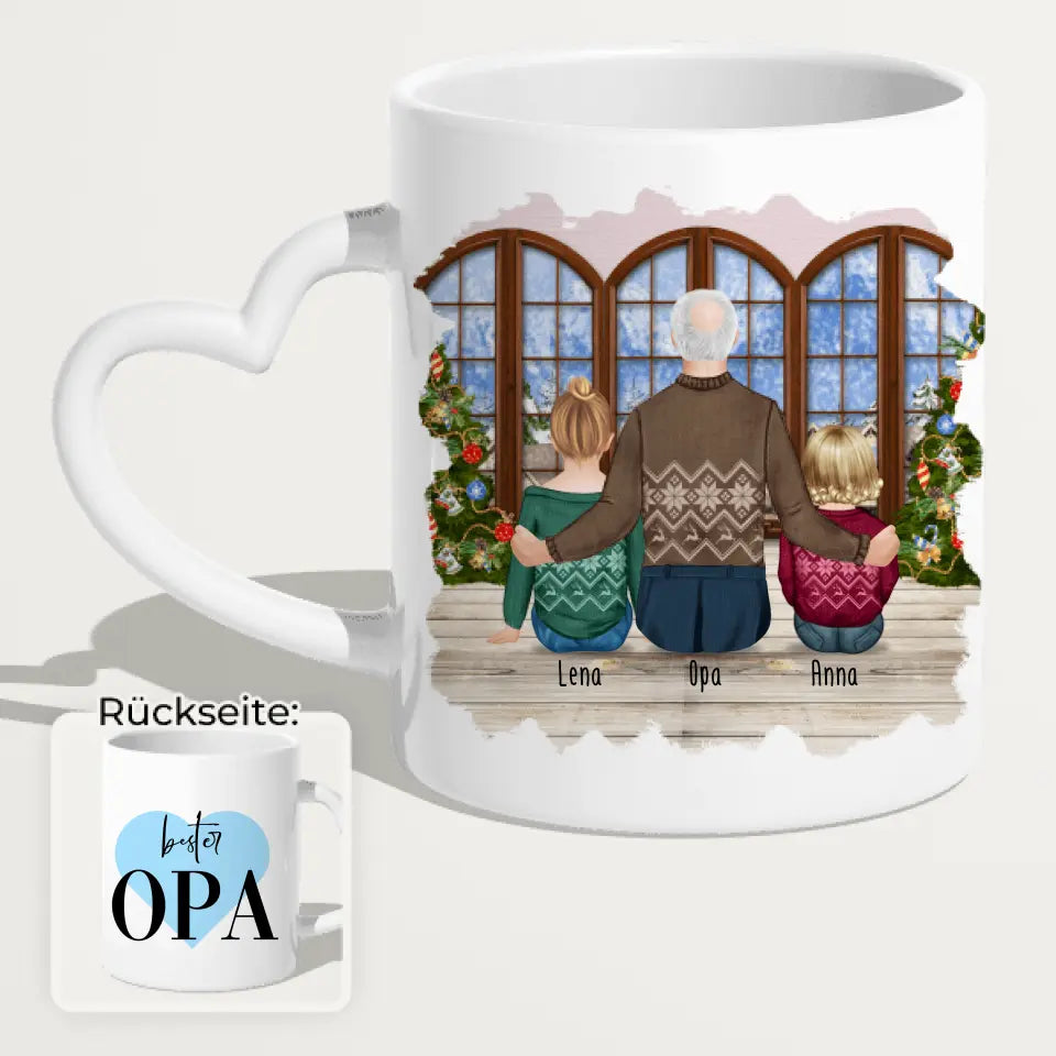 Personalisierte Tasse für Opa (1 Baby + 1 Kind + 1 Opa) - Weihnachtstasse