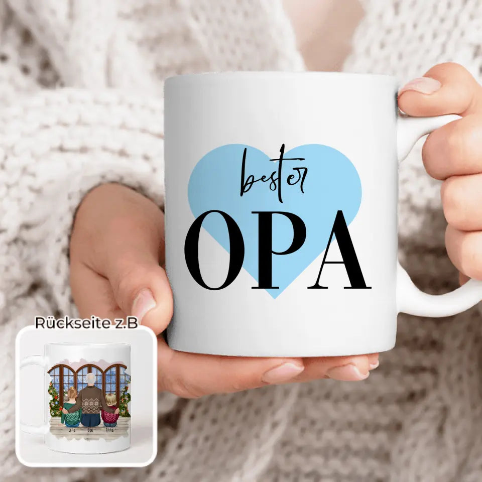 Personalisierte Tasse für Opa (1 Baby + 1 Kind + 1 Opa) - Weihnachtstasse