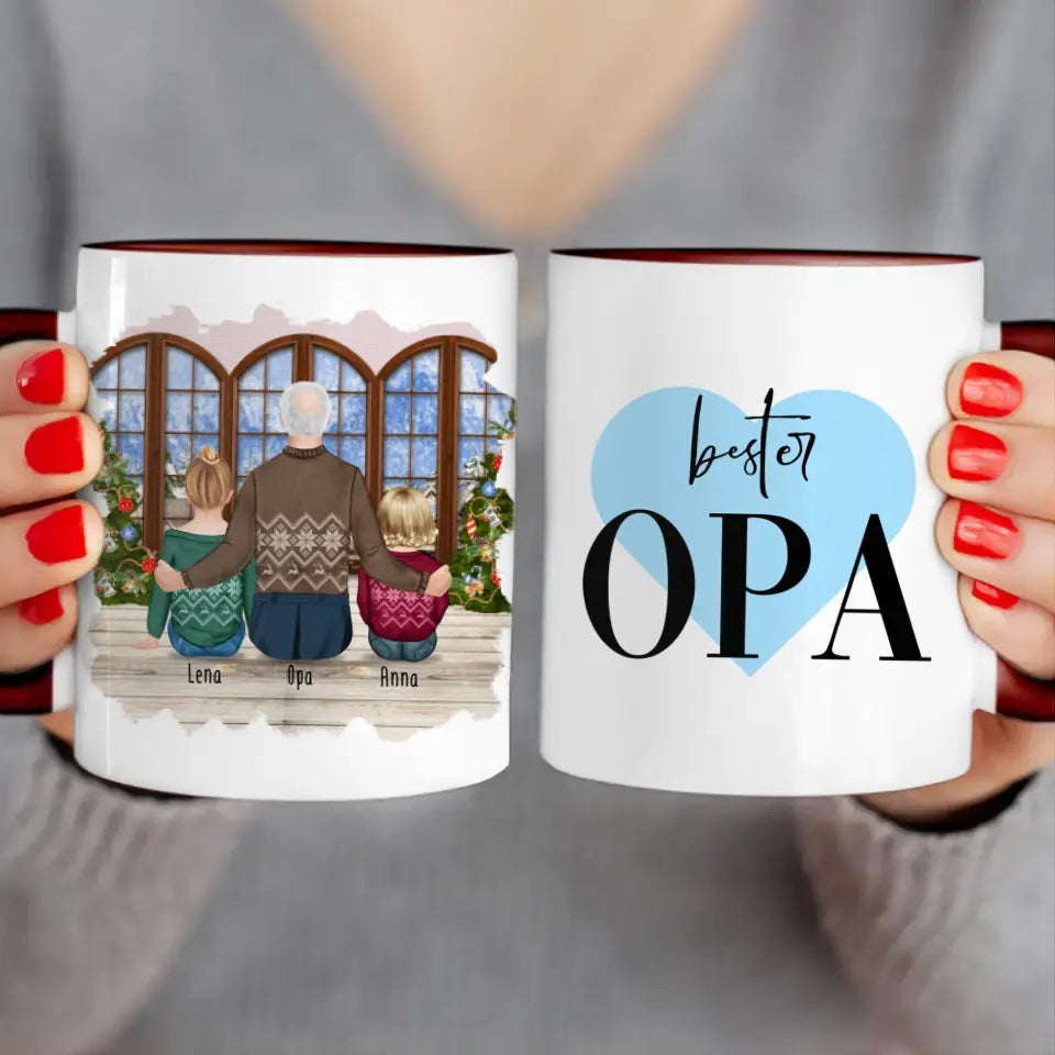 Personalisierte Tasse für Opa (1 Baby + 1 Kind + 1 Opa) - Weihnachtstasse