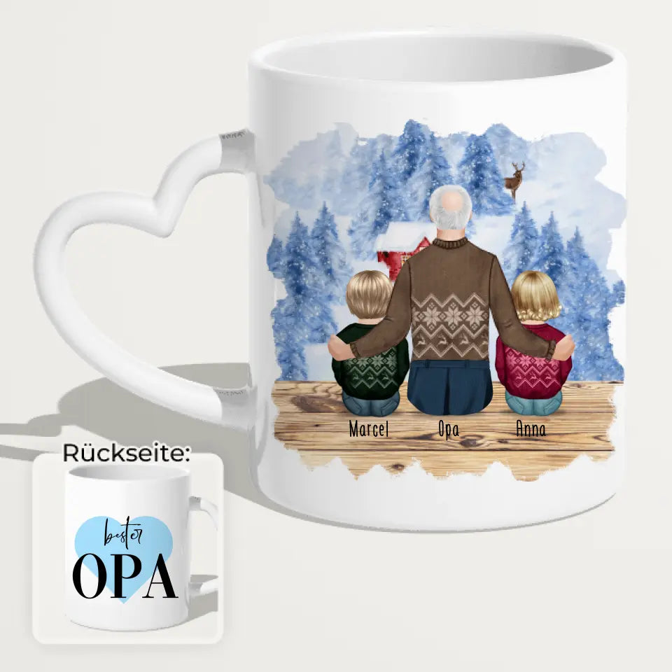 Personalisierte Tasse für Opa (2 Babys + 1 Opa) - Weihnachtstasse