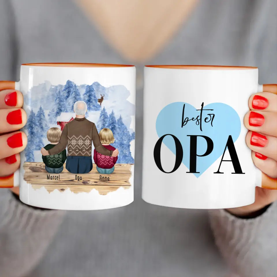 Personalisierte Tasse für Opa (2 Babys + 1 Opa) - Weihnachtstasse