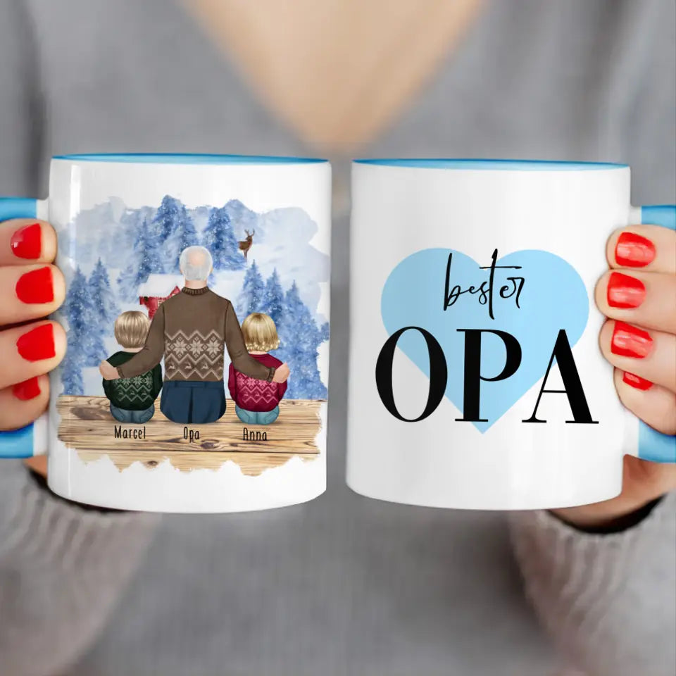 Personalisierte Tasse für Opa (2 Babys + 1 Opa) - Weihnachtstasse